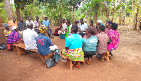 Meeting of community members in Kyekidde village, Uganda